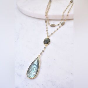 Double Diana Denmark Labradorite Teardrop Necklace with Gold Accents